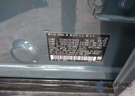 2025 Honda Hr-V Awd Ex-L z USA, uszkodzony, nr VIN 3CZRZ2H73SM783187